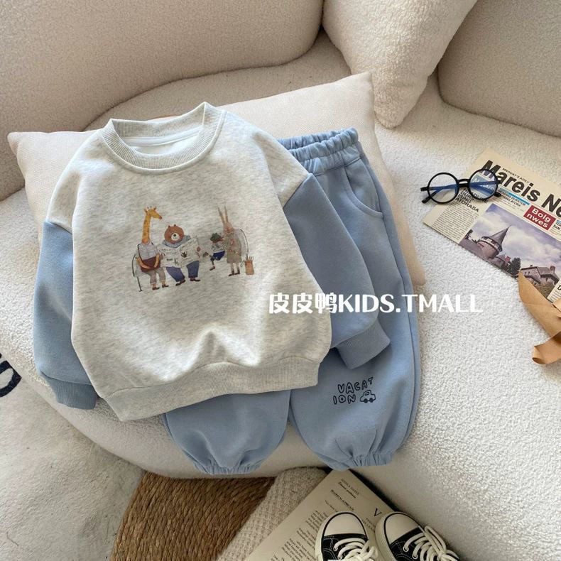 慕小橙儿童春秋套装2026韩版男童春装卡通休闲卫衣中小童运动卫裤