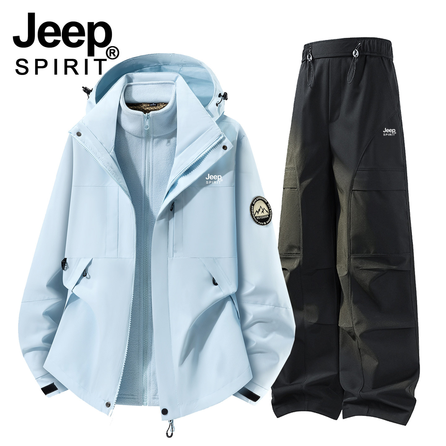 JEEP冲锋衣套装男女款春秋三合一冬季防风防水登山服外套一整套