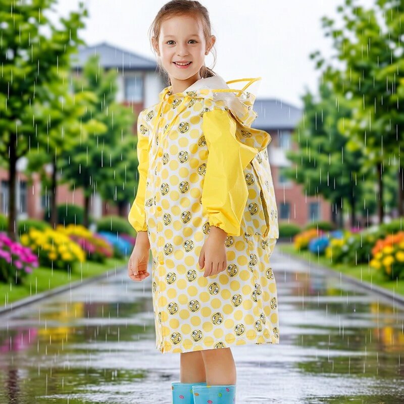 儿童雨衣带书包位男童女童户外徒步小学生幼儿园大童透明帽檐雨披