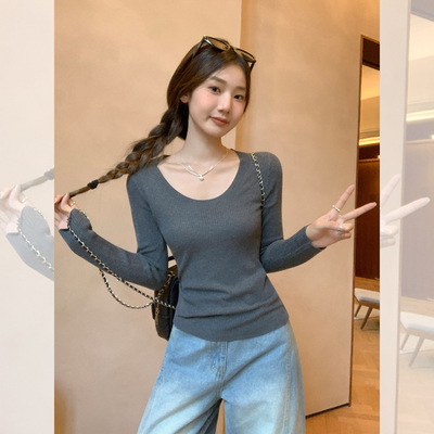 套头新款纯欲风深灰色毛针织衫