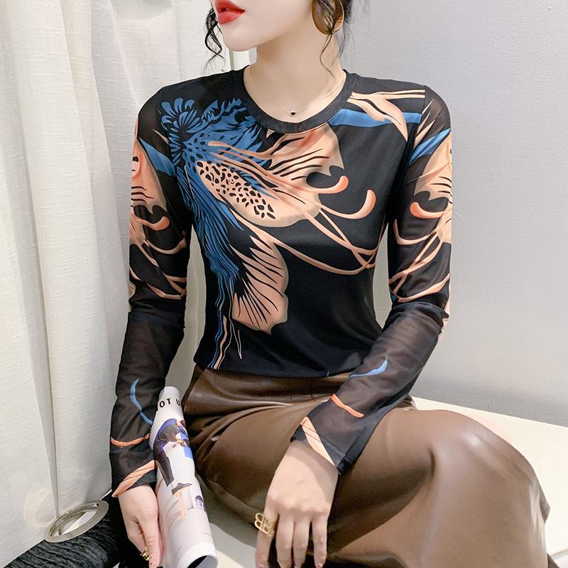 长袖休闲风网纱欧货秋装修身时