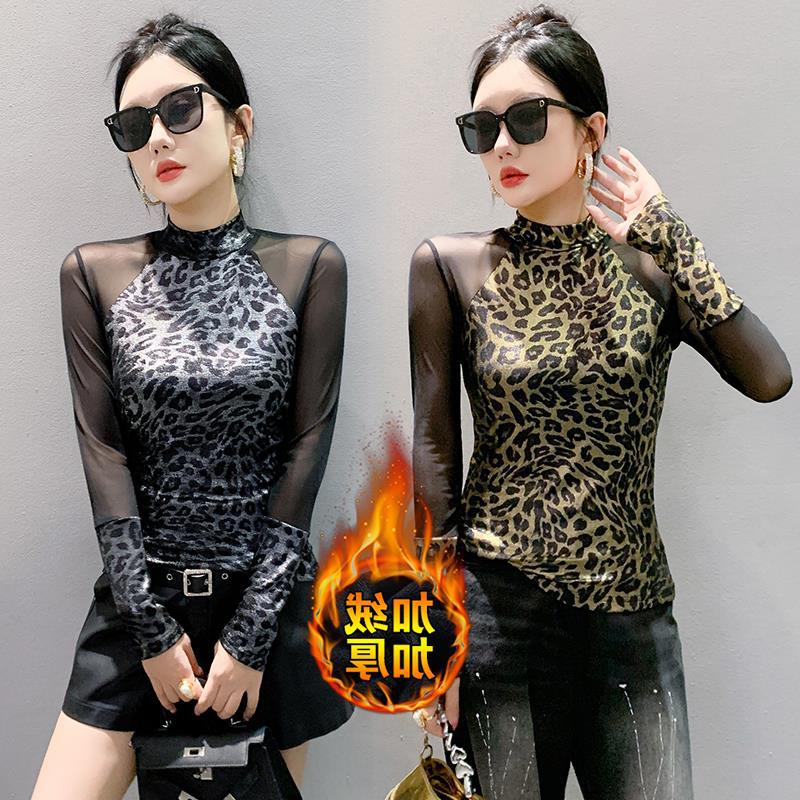 长袖休闲风网纱加绒加厚半高领