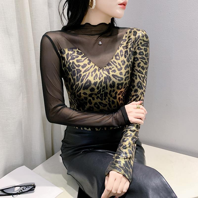 长袖休闲风网纱欧货秋半高领长