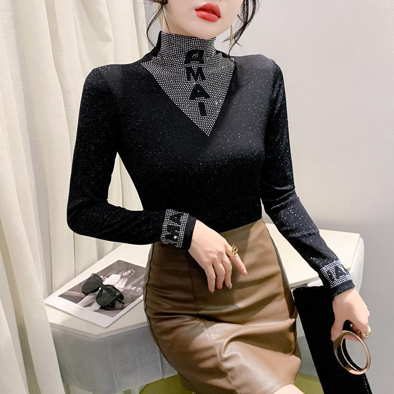 长袖休闲风网纱实拍高领时尚镂