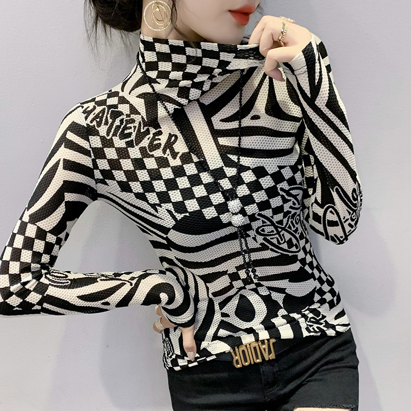 长袖休闲风网纱速卖通半高领打