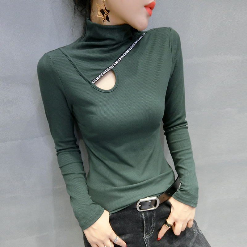 长袖休闲风网纱新款半高领镂