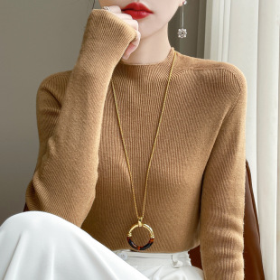 长袖 秋季 针织衫 型毛衣女式 纯色单件 风气质安迪绒套头半高领修身
