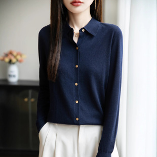 267单件 女纯色宽松百搭上衣外套毛衣GH 年早秋精纺领针织开衫 长袖