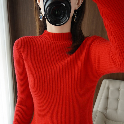 秋季时尚半高领气质通勤棕色纯色