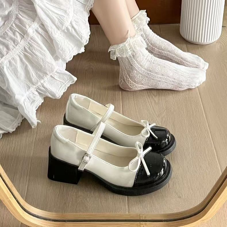 玛丽珍小皮鞋高跟法式2026年夏季新款复古粗跟蝴蝶结单鞋子小香风