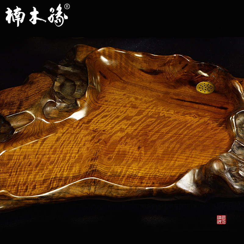 楠木缘整体实木茶盘金丝楠木虎皮纹水波纹小叶桢楠乌木阴沉料收藏