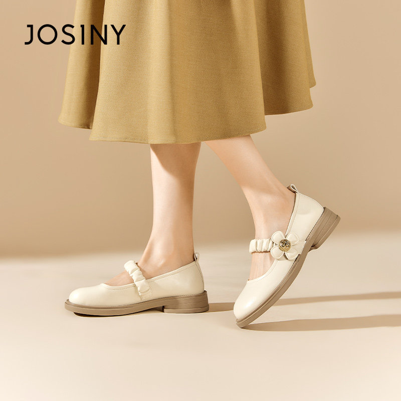 josiny/卓诗尼玛丽珍女鞋2023夏季新款仙女一字带小皮鞋平底单鞋