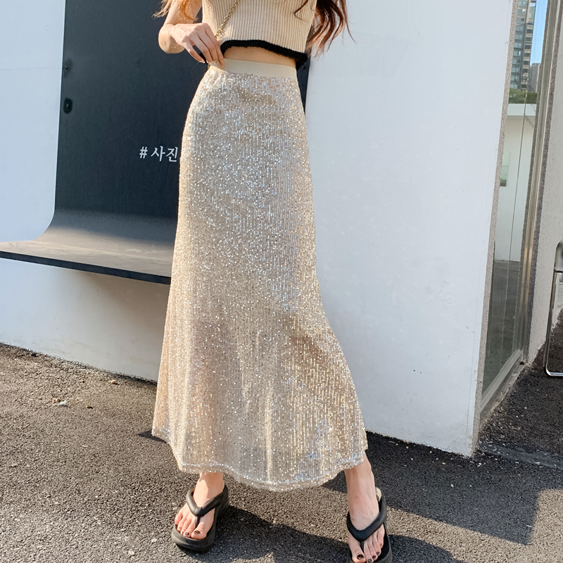 大码法式温柔风高级感包臀鱼尾裙女气质优雅长款亮片细闪半身裙子