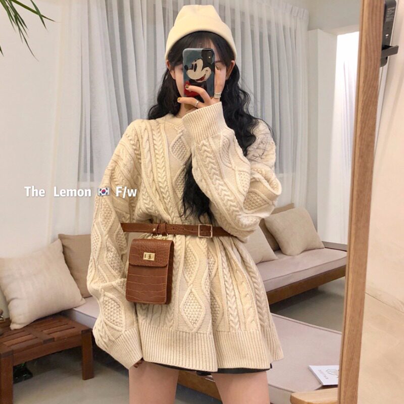 中长款麻花圆领毛衣外穿胖妹妹大码女装冬季学院风慵懒针织上衣潮