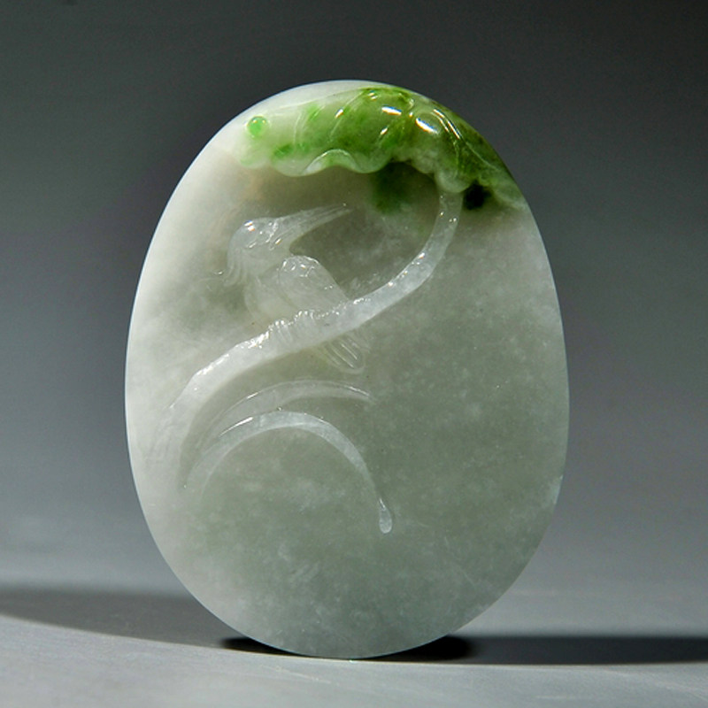 玉神工艺玉雕大师玉神团队独山玉挂件精品荷花鸬鹚吊坠  希望