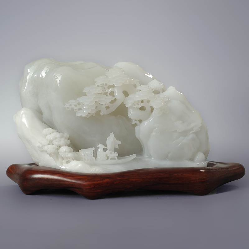 玉神工艺河南省玉雕大师侯庆军精品和田玉山水文房摆件放怀天地