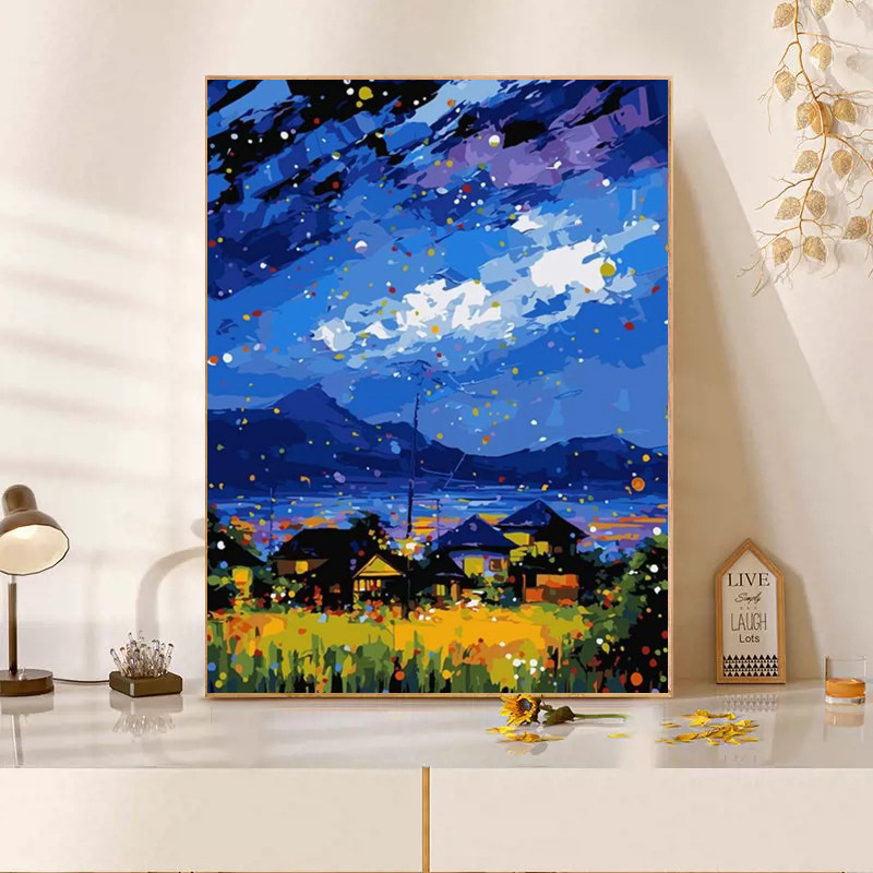 美丽田野夜景十字绣2025新款5d满钻手工diy贴钻带相框客厅装饰画