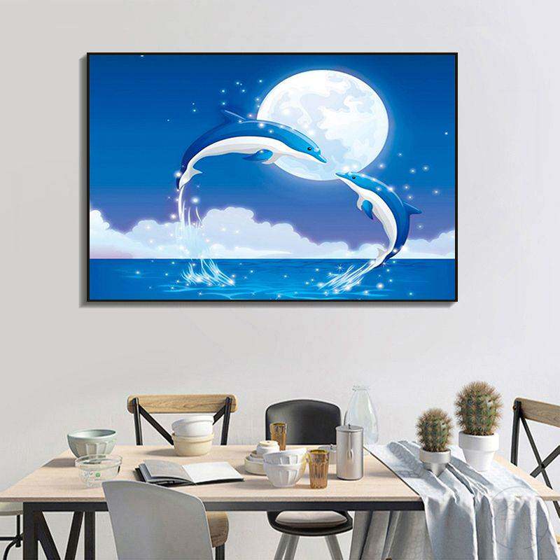 卡通月亮海豚钻石贴画2025新款5d满钻手工diy点贴客厅卧室钻石绣