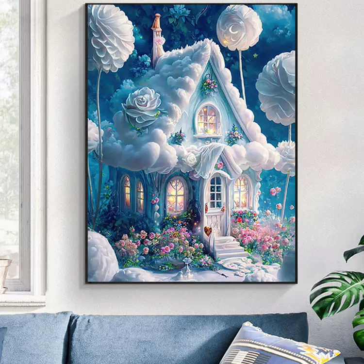 梦幻浪漫小屋十字绣2025新款满钻手工钻石贴带相框客厅装饰画