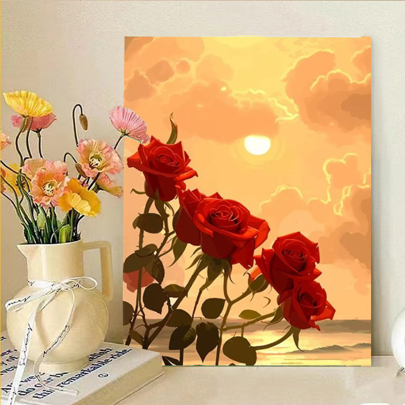 海边落日玫瑰画十字绣2025新款满钻手工diy贴钻带相框小幅装饰画,居家布艺,钻石绣,淘宝优惠券,粉丝福利购,淘宝优惠卷