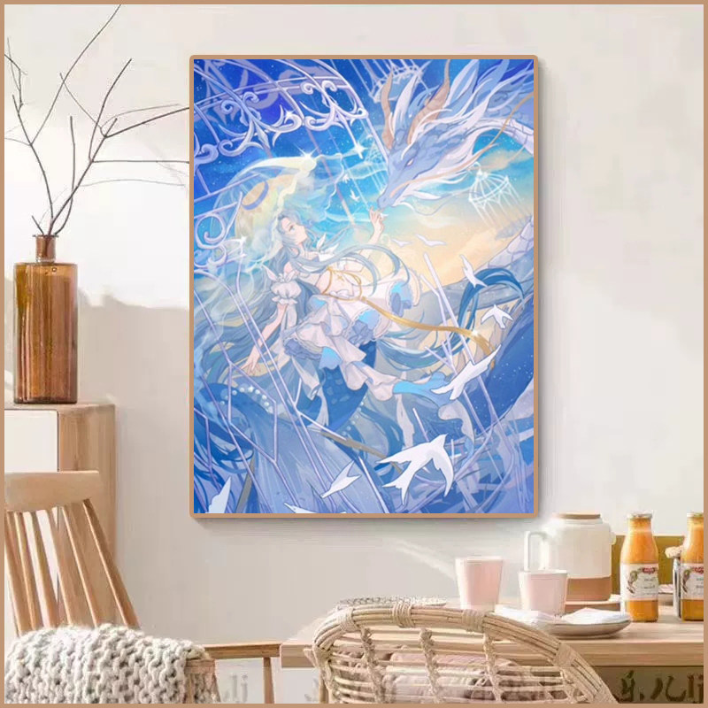 2024新卡通动漫钻石画公主与巨龙满钻客厅卧室带框手工diy点贴钻