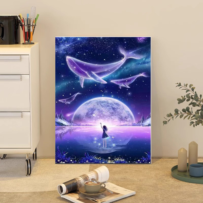梦幻星空鲸鱼少女5d钻石画2026新款卧室氛围感装饰画手工diy贴画