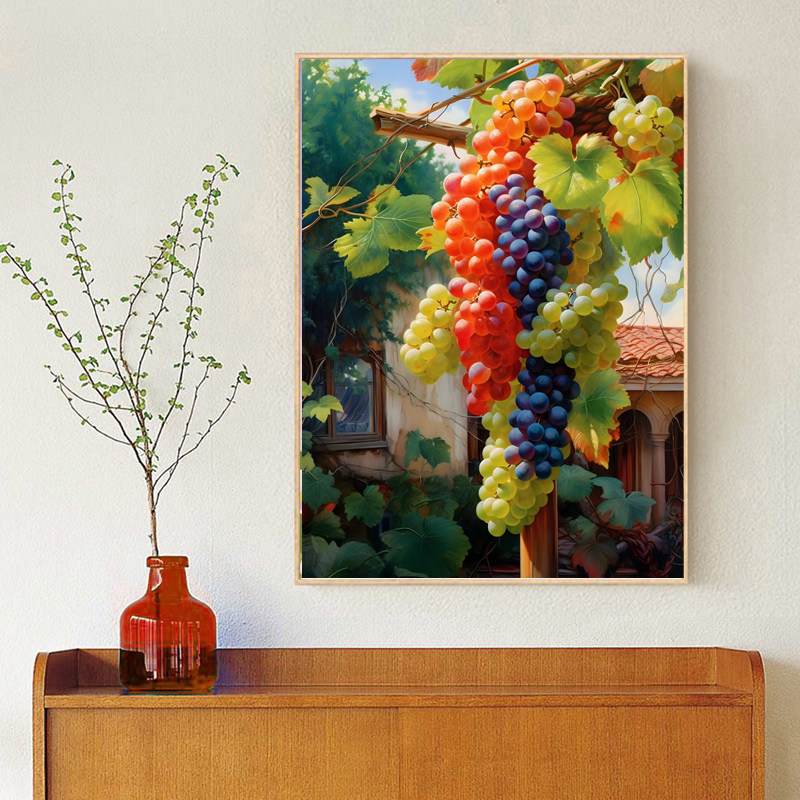 葡萄小院2023新款钻石画水果风景客厅手工点贴钻带框十字绣5d满钻
