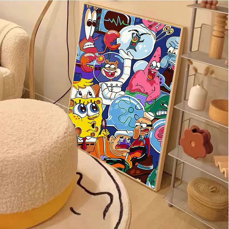 卡通海绵宝宝钻石贴画2025新款满钻手工diy贴砖带框儿童房十字绣,居家布艺,钻石绣,淘宝优惠券,粉丝福利购,淘宝优惠卷