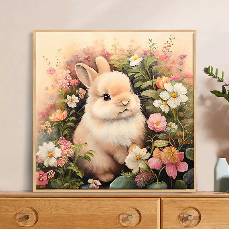 可爱小兔子钻石画2025新款满钻手工diy贴钻带相框客厅装饰画,居家布艺,钻石绣,淘宝优惠券,粉丝福利购,淘宝优惠卷