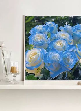 蓝色玫瑰花2026新款花卉钻石画满钻手工diy粘贴砖带框卧室钻石画