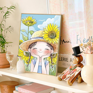 向日葵小女孩2025新款钻石画满钻高颜值手工钻石贴儿童卧室装饰画