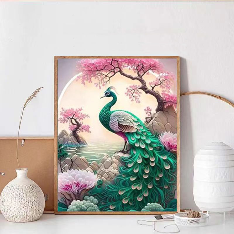 花开富贵绿孔雀钻石画2025新款5d满钻手工diy贴钻带框客厅装饰画,居家布艺,钻石绣,淘宝优惠券,粉丝福利购,淘宝优惠卷