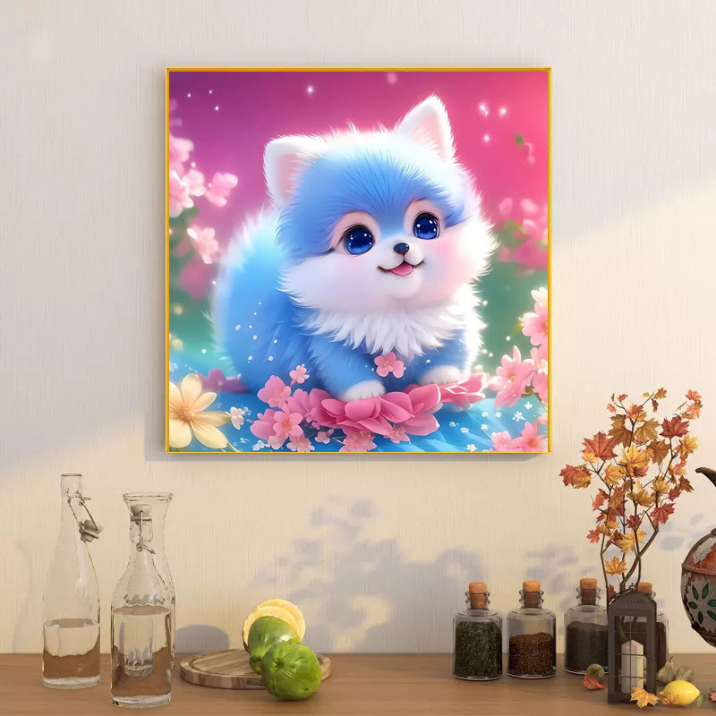 可爱蓝色小狗砖石贴画2025年新款满钻手工diy贴钻带相框十字绣,居家布艺,钻石绣,淘宝优惠券,粉丝福利购,淘宝优惠卷
