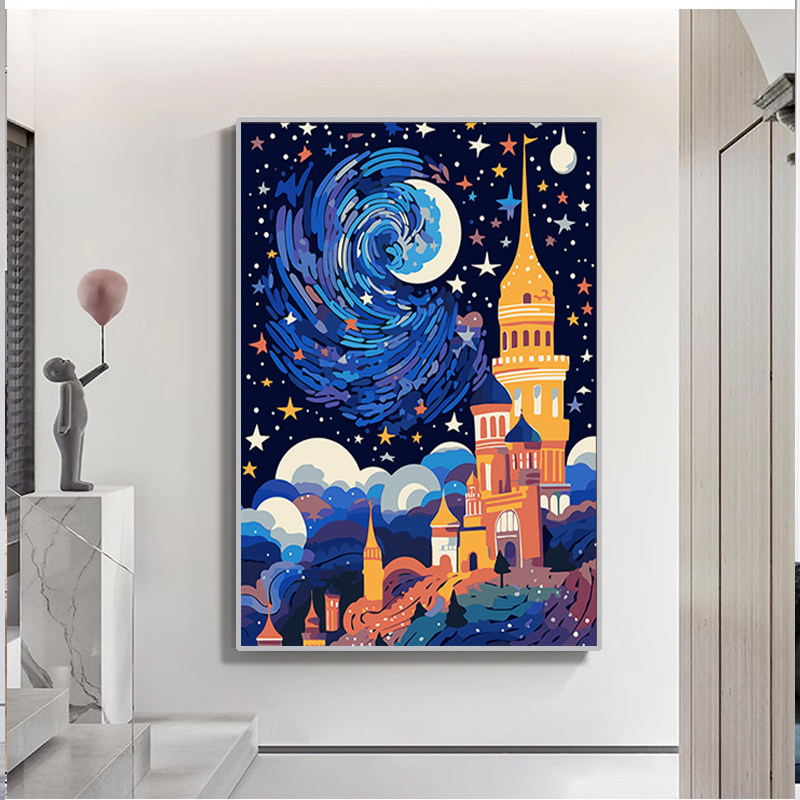 卡通星空下城堡十字绣2025新款5d满钻手工钻石贴画带框客厅十字绣,居家布艺,钻石绣,淘宝优惠券,粉丝福利购,淘宝优惠卷