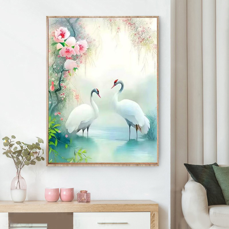 两只白鹤2025新款动物钻石画满钻手工diy砖石贴画带框客厅装饰画