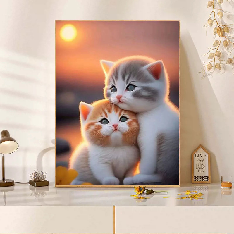 黄昏可爱小猫咪钻石画2025新款满钻手工diy贴钻带相框客厅十字绣,居家布艺,钻石绣,淘宝优惠券,粉丝福利购,淘宝优惠卷
