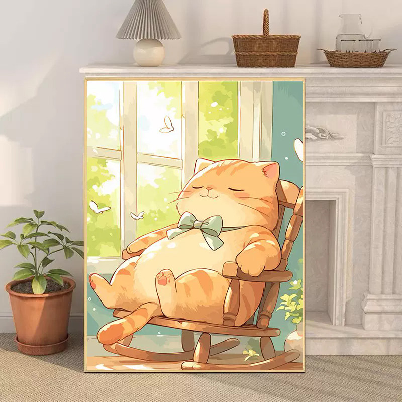 猫肥休闲时光十字绣2025新款满钻手工钻石贴带相框儿童房装饰画,玩具/童车/益智/积木/模型,手工创意粘贴类,淘宝优惠券,粉丝福利购,淘宝优惠卷