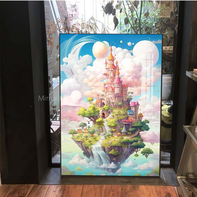 空中粉色城堡钻石画2025新款满钻手工diy粘贴带框客厅小幅装饰画,居家布艺,钻石绣,淘宝优惠券,粉丝福利购,淘宝优惠卷