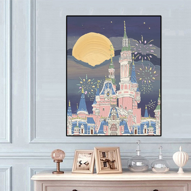 城堡钻石画2024新款满钻客厅卧室简约现代风景点贴钻带框儿童房