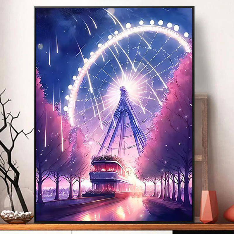卡通摩天轮下的列车钻石画2025新款5d满钻手工贴钻带框客厅十字绣