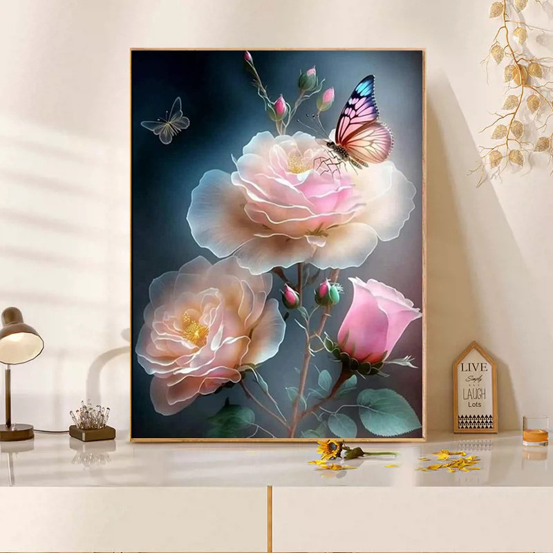 粉色玫瑰花钻石画2025新款满钻手工diy点贴钻带相框小幅十字绣,居家布艺,钻石绣,淘宝优惠券,粉丝福利购,淘宝优惠卷