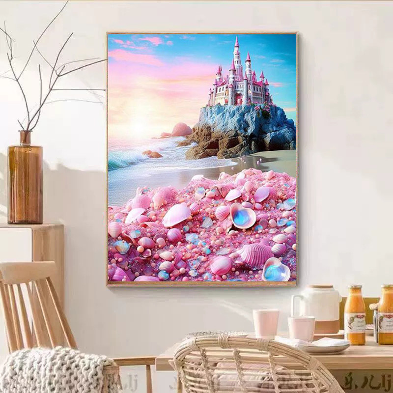 海岸城堡风景2025新款钻石画5d满钻手工diy粘贴砖带框客厅装饰画,居家布艺,钻石绣,淘宝优惠券,粉丝福利购,淘宝优惠卷