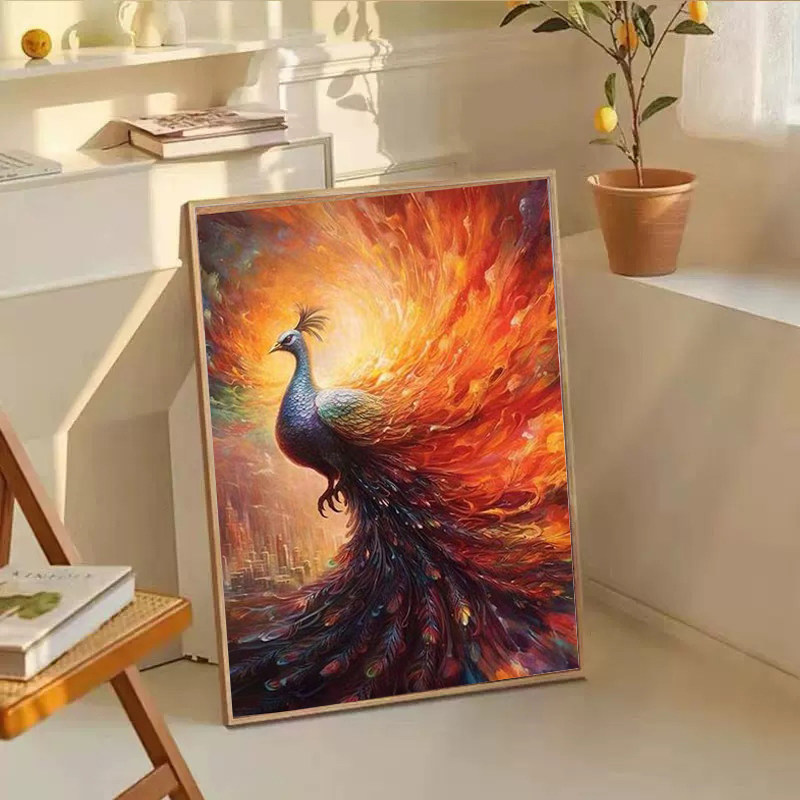 唯美火凤凰钻石贴画2025新款5d满钻手工diy粘贴钻带框客厅装饰画,居家布艺,钻石绣,淘宝优惠券,粉丝福利购,淘宝优惠卷