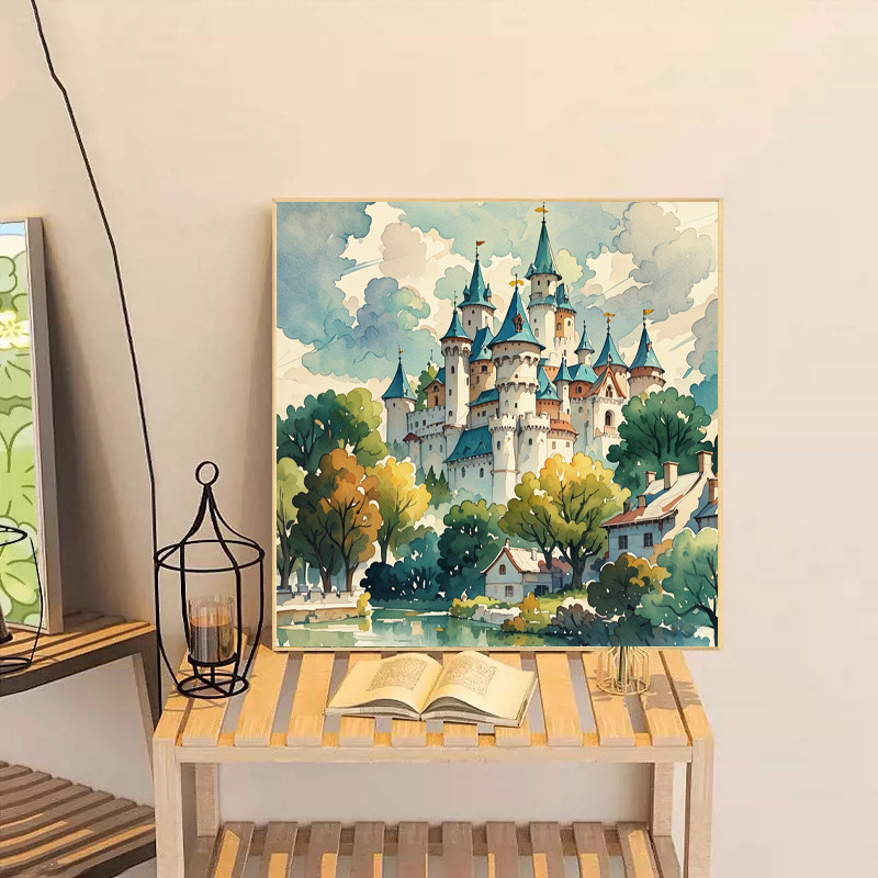 梦幻宫殿城堡十字绣2025新款5d满钻手工钻石贴带相框客厅装饰画