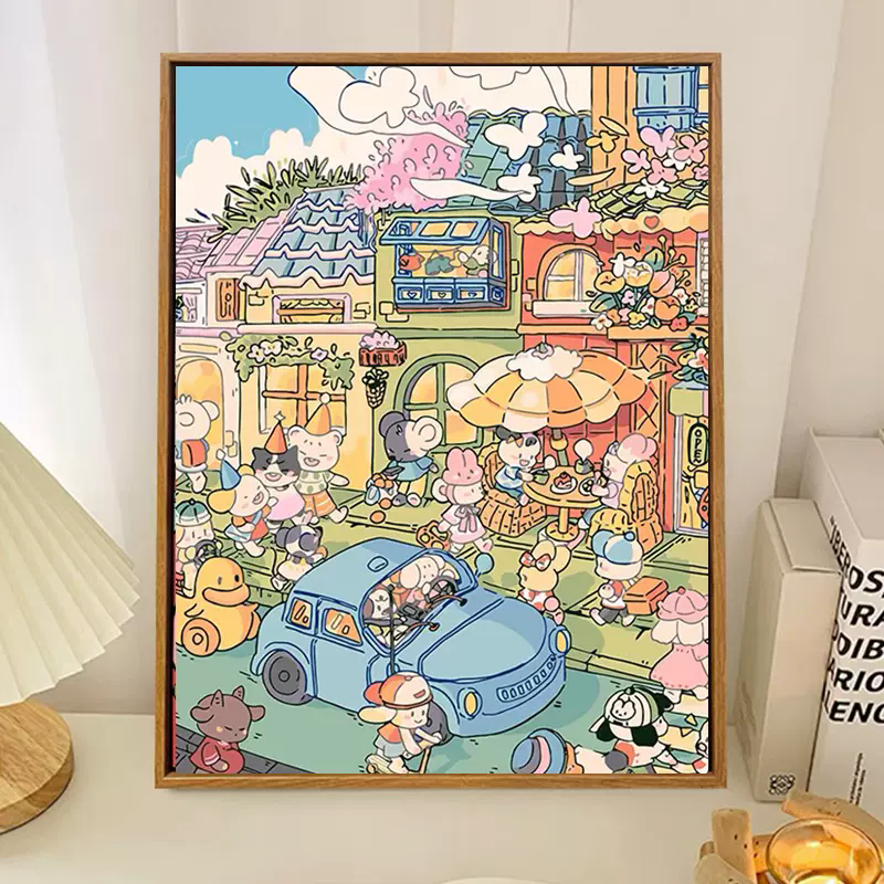 街角小世界十字绣2025新款满钻手工钻石贴带相框客厅装饰画