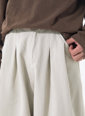 壹番ICHIBAN 26SS/3colors 复古双褶口袋廓形宽松休闲裤 质感长裤