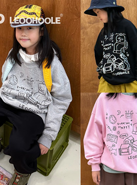 LEOOHOOLE | 哦哦乐  简笔手绘印花宽宽松加绒卫衣
