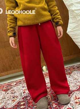 LEOOHOOLE|哦哦乐远红外发热防螨抗静电一体绒新年红运动裤弯刀裤