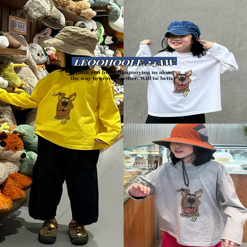 LEOOHOOLE | 哦哦乐 精梳棉假两件双层领手绘小狗印花长袖T恤亲子