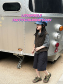 马甲背心无袖 高级亚麻料vintage压线摩登短装 哦哦乐 LEOOHOOLE